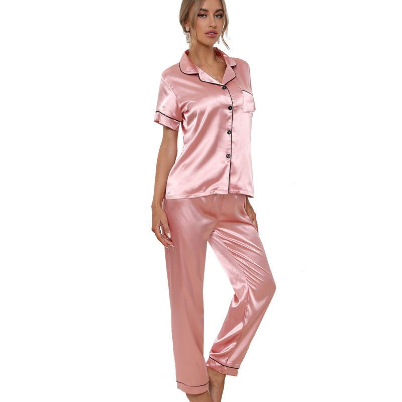 Pyjama Femme Satin Rose – Ensemble 2 Pièces Manches Courtes, Soie Glacée & Boutons