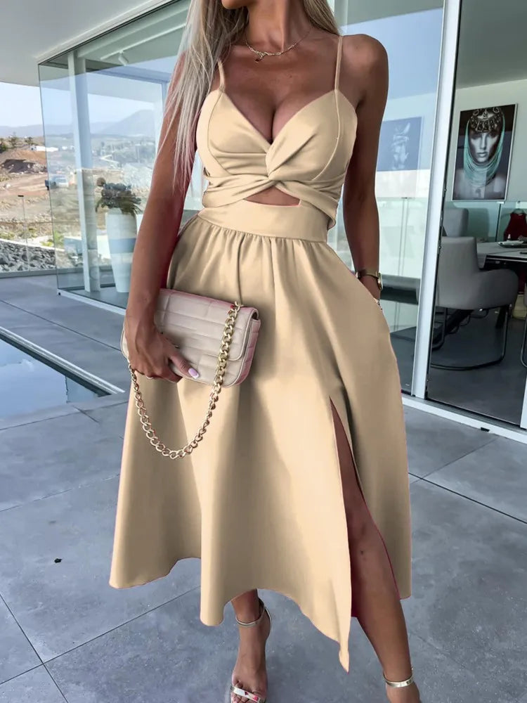 Robe d’Été à Bretelles Col V – Élégance Fluide & Style Corset Décontracté