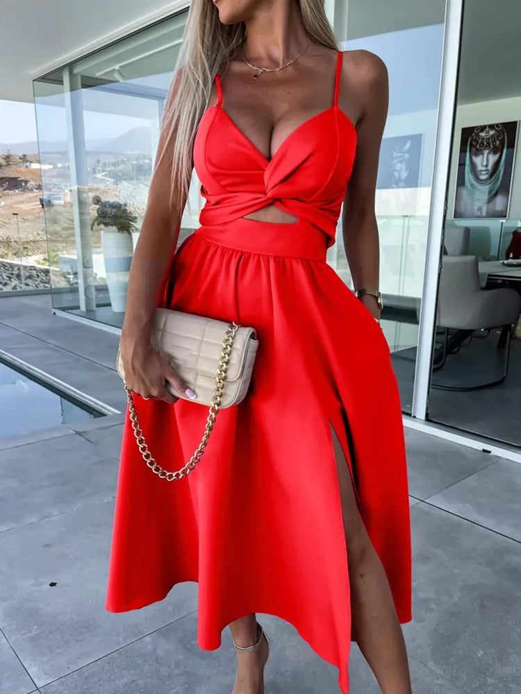 Robe d’Été à Bretelles Col V – Élégance Fluide & Style Corset Décontracté