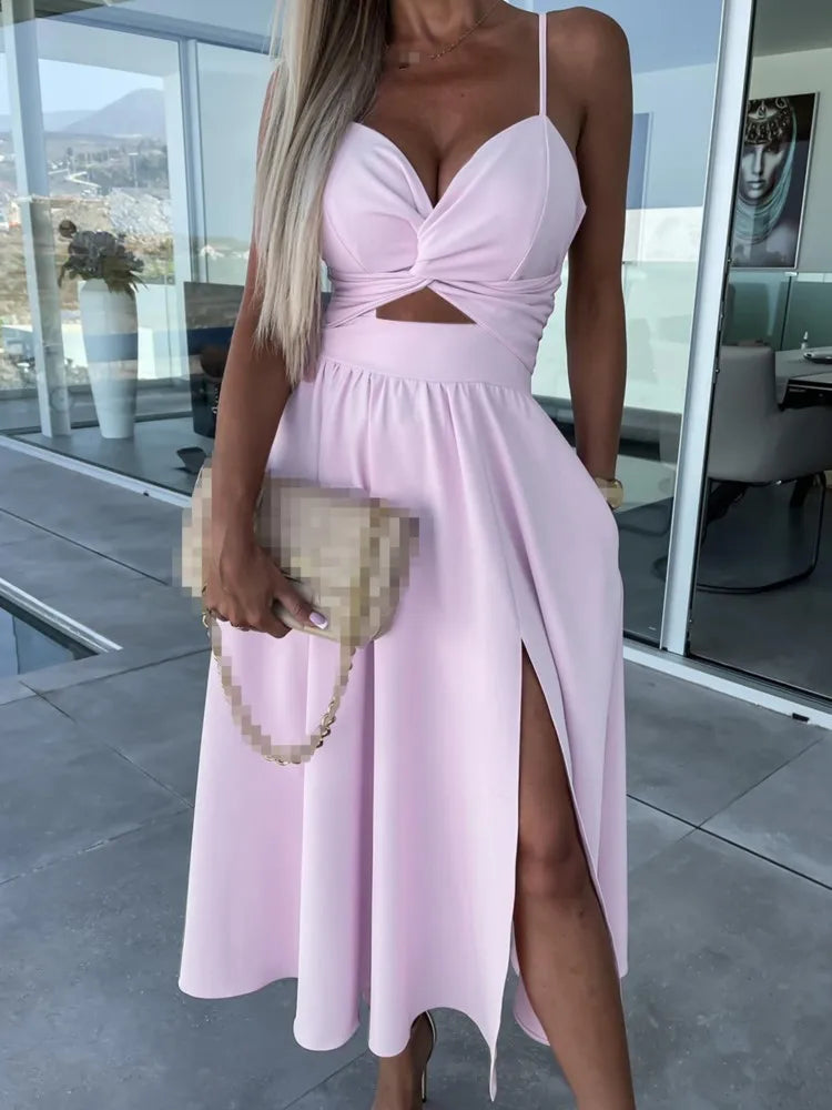 Robe d’Été à Bretelles Col V – Élégance Fluide & Style Corset Décontracté