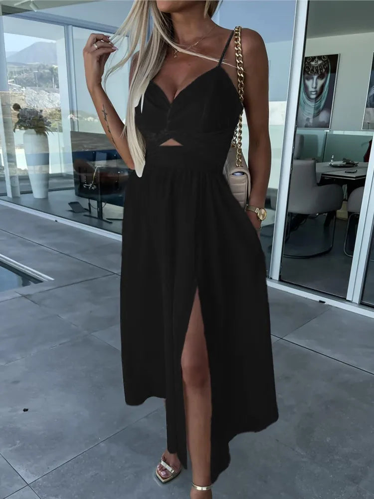 Robe d’Été à Bretelles Col V – Élégance Fluide & Style Corset Décontracté