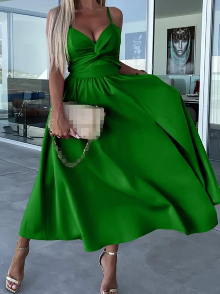 Robe d’Été à Bretelles Col V – Élégance Fluide & Style Corset Décontracté