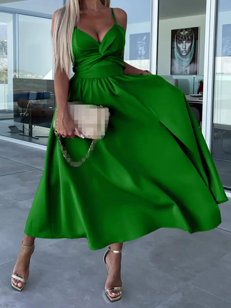 Robe d’Été à Bretelles Col V – Élégance Fluide & Style Corset Décontracté