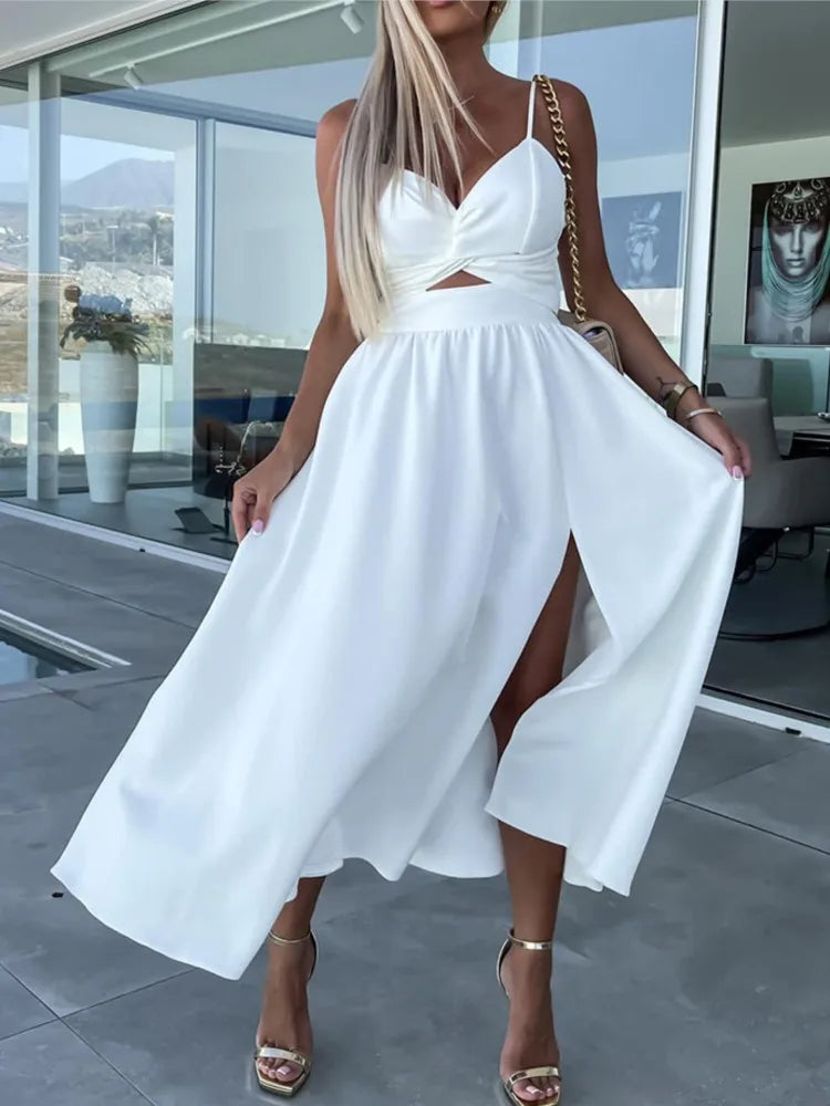 Robe d’Été à Bretelles Col V – Élégance Fluide & Style Corset Décontracté