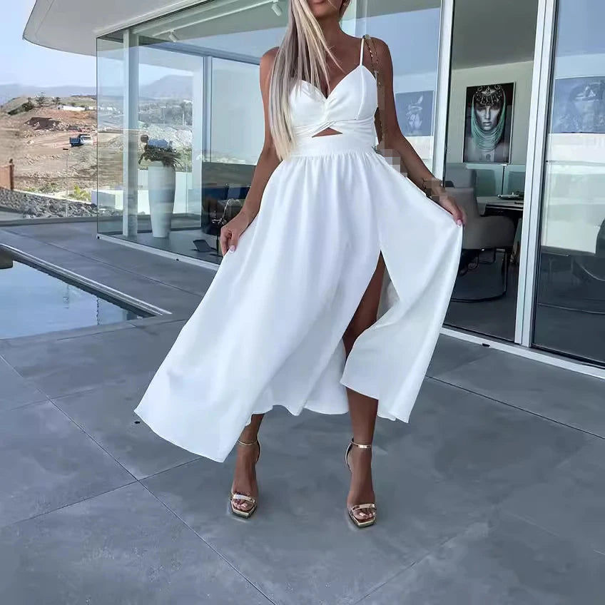 Robe d’Été à Bretelles Col V – Élégance Fluide & Style Corset Décontracté