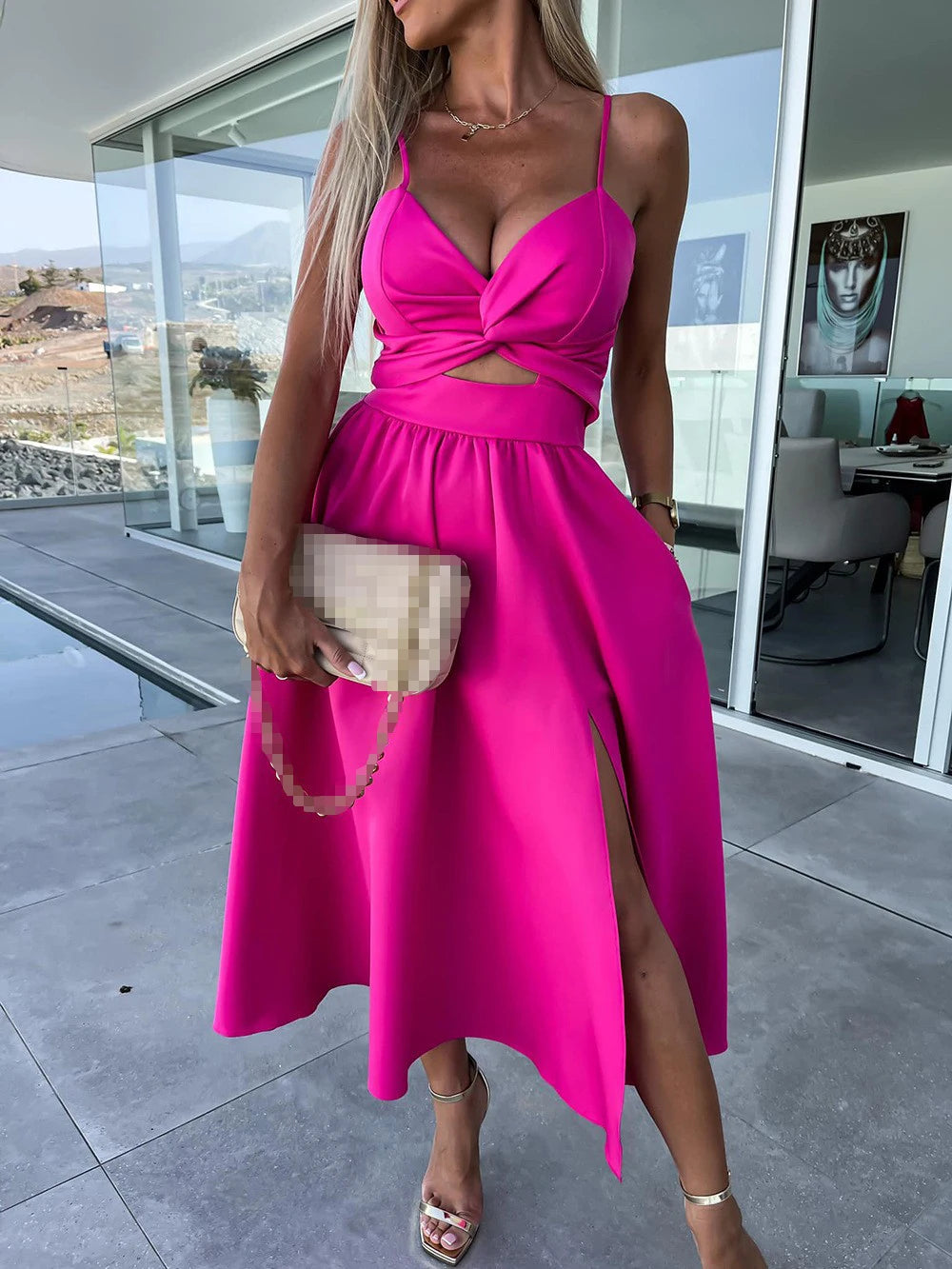 Robe d’Été à Bretelles Col V – Élégance Fluide & Style Corset Décontracté