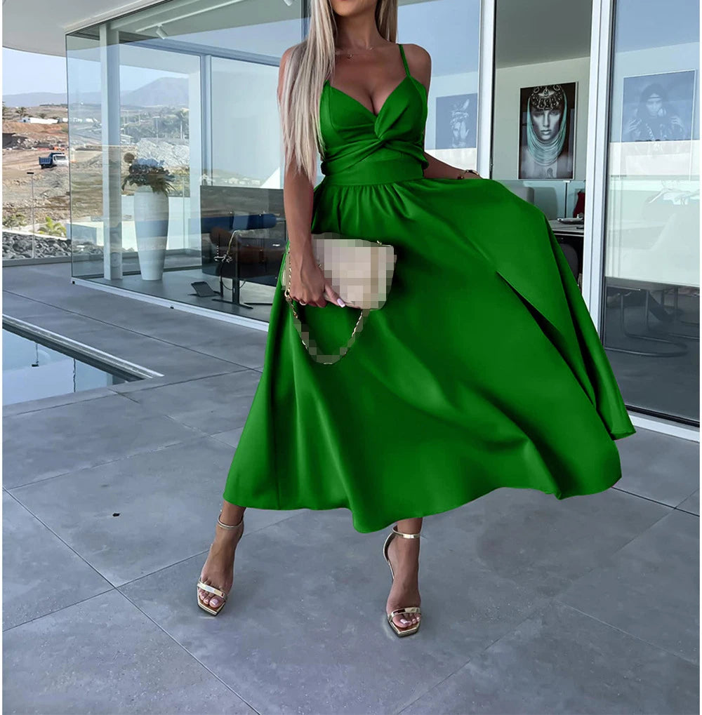 Robe d’Été à Bretelles Col V – Élégance Fluide & Style Corset Décontracté