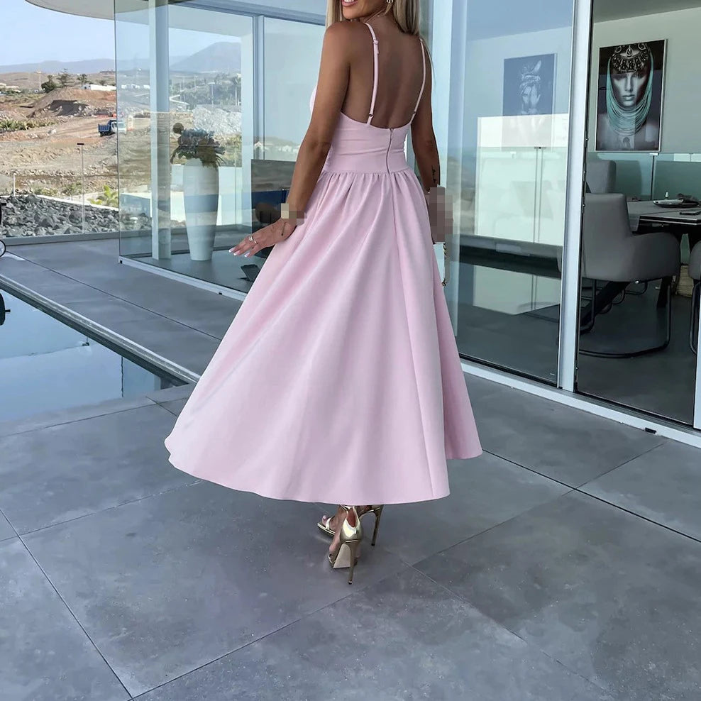 Robe d’Été à Bretelles Col V – Élégance Fluide & Style Corset Décontracté