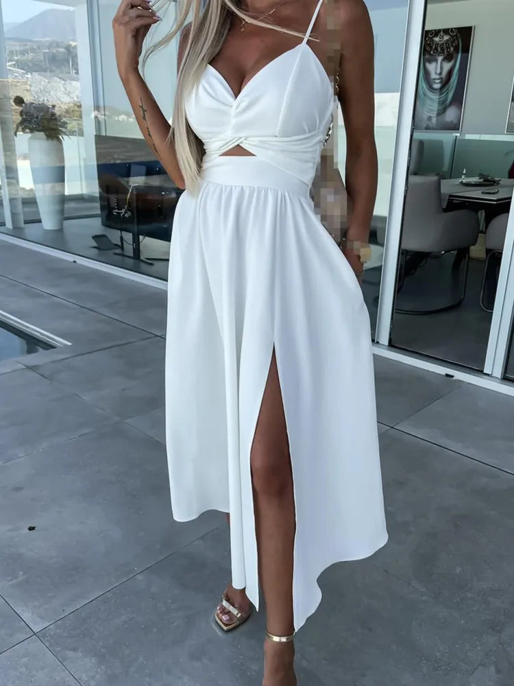 Robe d’Été à Bretelles Col V – Élégance Fluide & Style Corset Décontracté