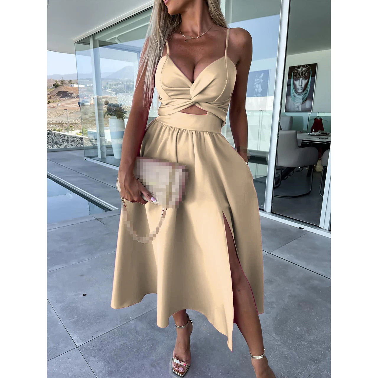 Robe d’Été à Bretelles Col V – Élégance Fluide & Style Corset Décontracté