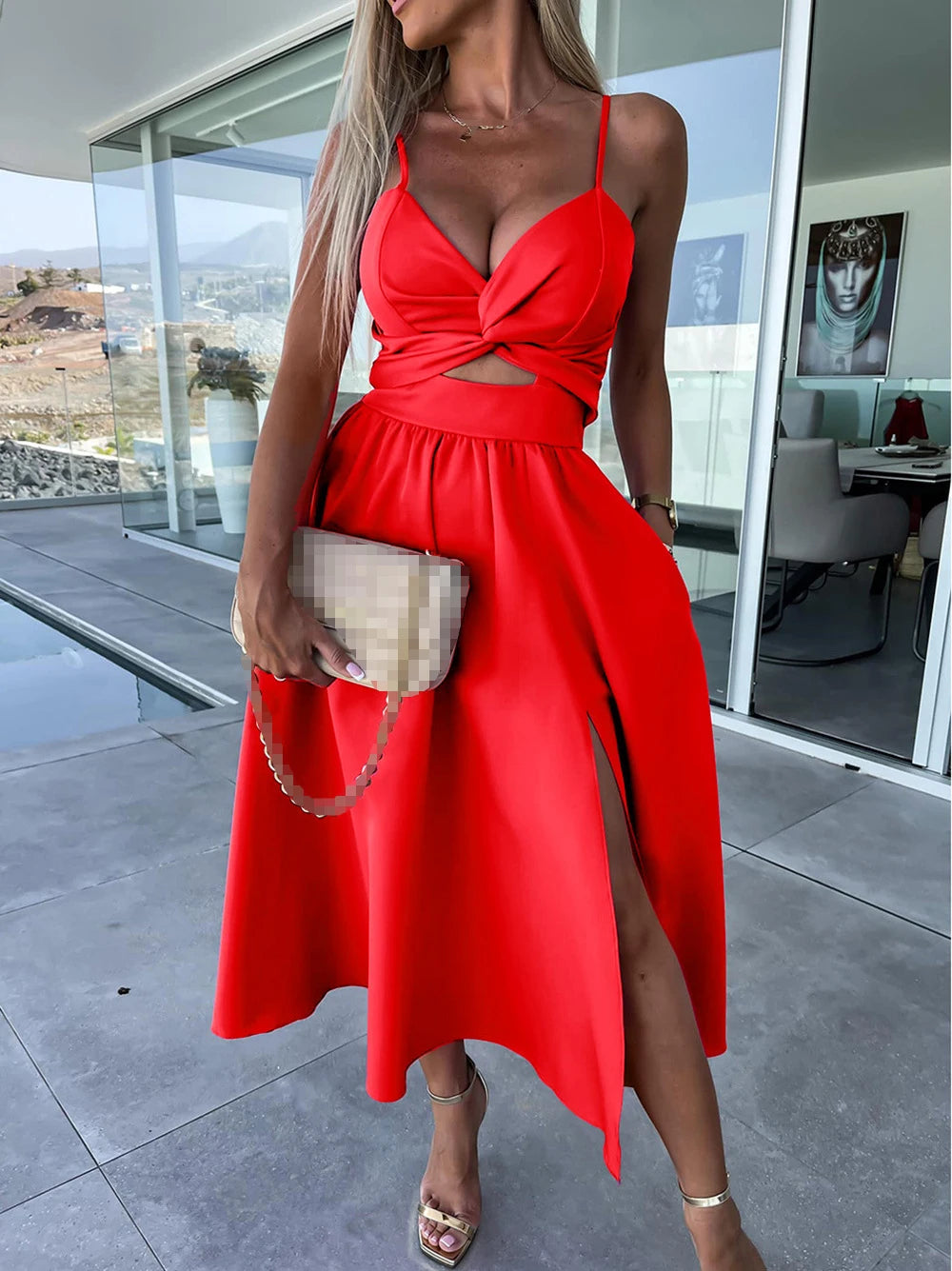 Robe d’Été à Bretelles Col V – Élégance Fluide & Style Corset Décontracté