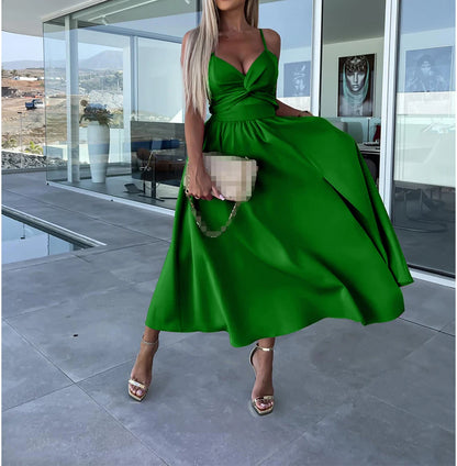 Robe d’Été à Bretelles Col V – Élégance Fluide & Style Corset Décontracté