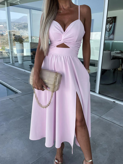 Robe d’Été à Bretelles Col V – Élégance Fluide & Style Corset Décontracté