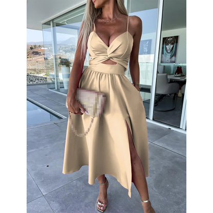 Robe d’Été à Bretelles Col V – Élégance Fluide & Style Corset Décontracté