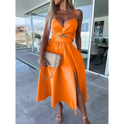 Robe d’Été à Bretelles Col V – Élégance Fluide & Style Corset Décontracté